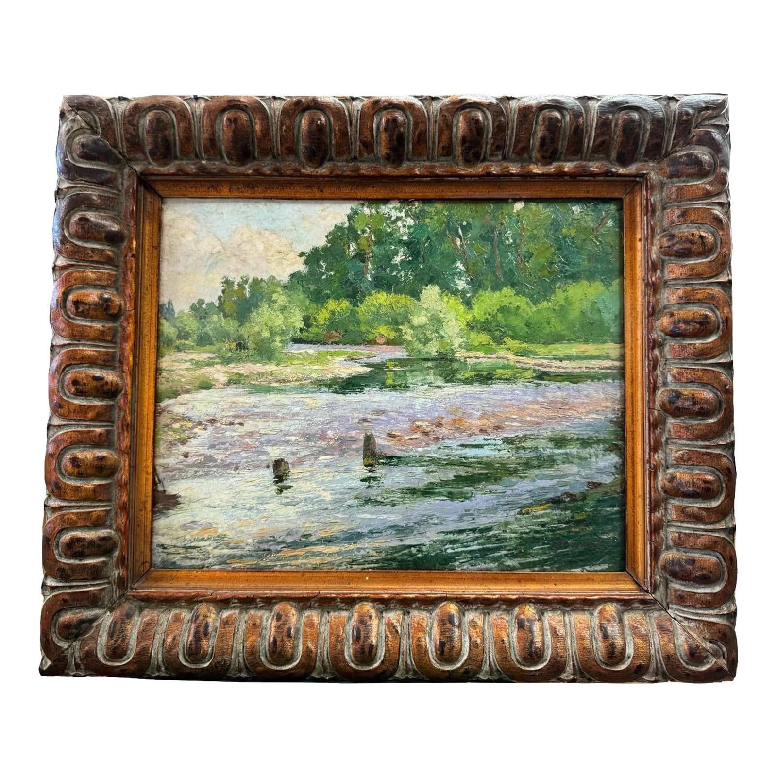 19th Century French Oil Painting - Emile Boutin Landscape: 19th Century French Oil Painting - Emile Boutin Landscape Immerse yourself in the tranquility of nature with our captivating oil on canvas painting by renowned French artist Emile Boutin. This