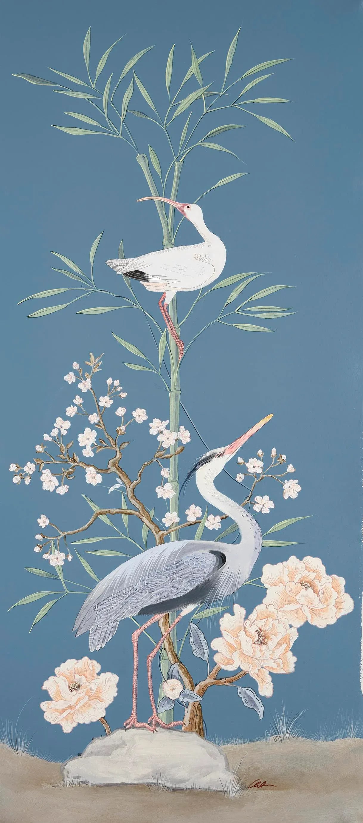 "More Than Birds" Coastal Chinoiserie Triptych by Allison Cosmos - Set of 3 - 3