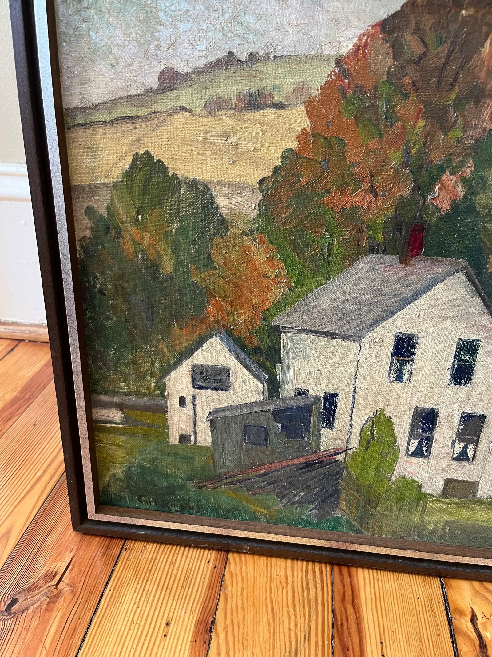 Early 20th C Signed and Framed Farmhouse Scene Oil on Canvas by Carl Ringius - 2