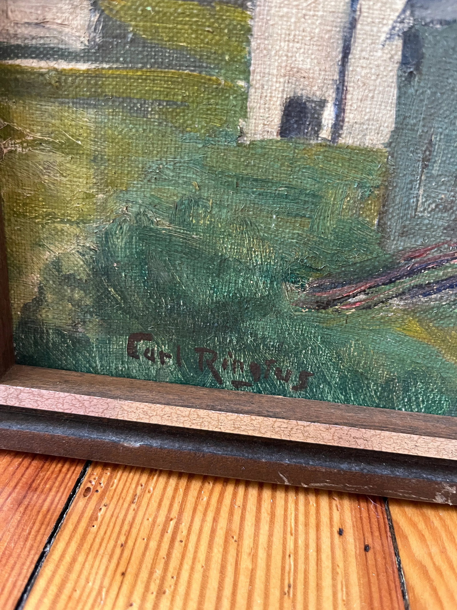Early 20th C Signed and Framed Farmhouse Scene Oil on Canvas by Carl Ringius - 3
