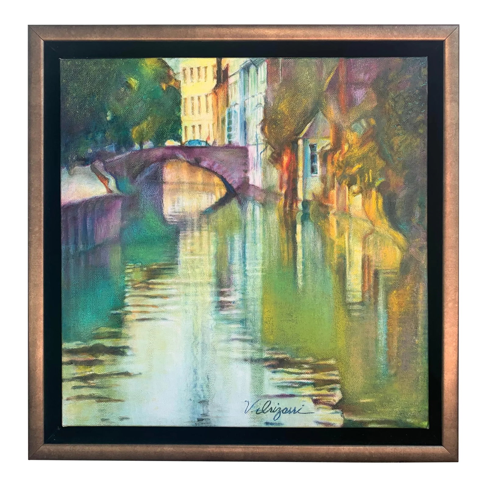 Contemporary Expressionist Original Oil Painting of the River Seine, France Along the Canal, Framed (1 of 7)