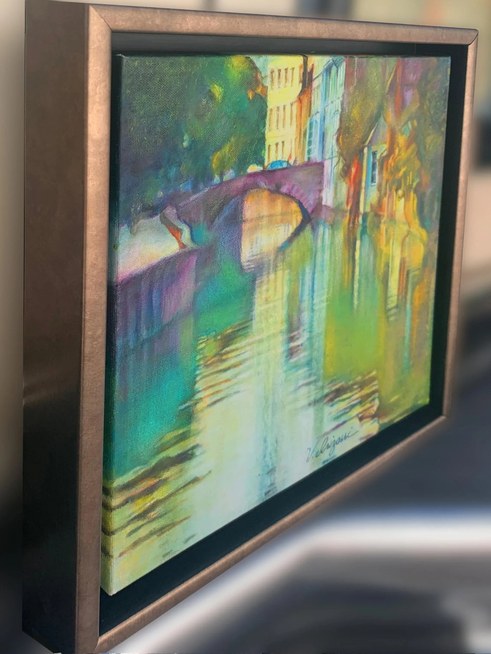 Contemporary Expressionist Original Oil Painting of the River Seine, France Along the Canal, Framed - 3