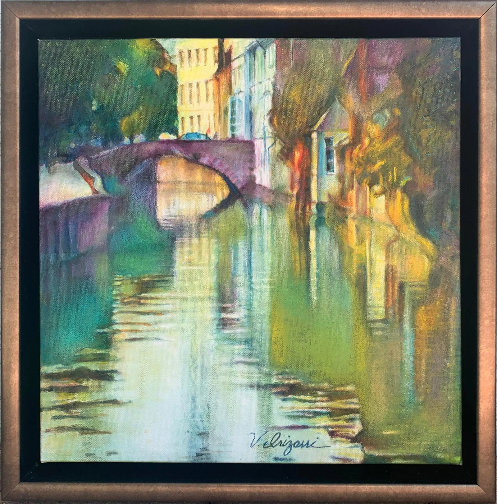Contemporary Expressionist Original Oil Painting of the River Seine, France Along the Canal, Framed - 7