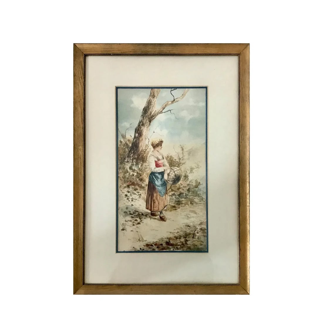 19th Century Antique Watercolor Landscape With Figure Painting - 3