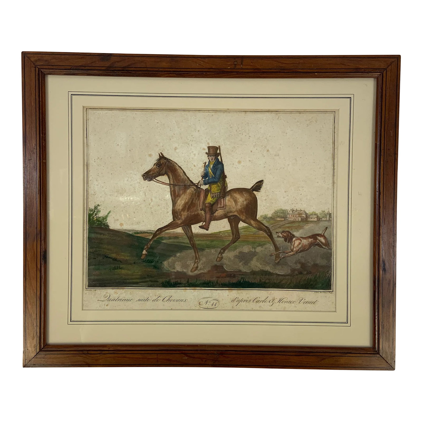 Late 18th Century Quatrieme Suite De Chevaux D'Apres Carle & Horace Vernet, Framed: Lithograph No 44 from the series of lithographs depicting horses of all kinds drawn by Carle and Horace Vernet and engraved by Levachez. Paris, rue St Lazare, Chaussee d'Antin, No. 42 nd [1794-1807] i