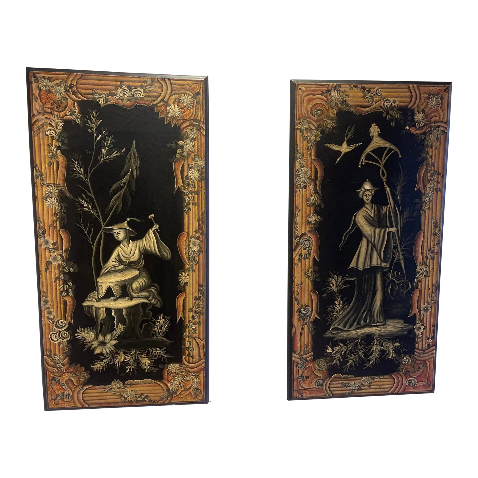 1980s Pair of Painted Wooden Panels in the Asian Style (1 of 12)