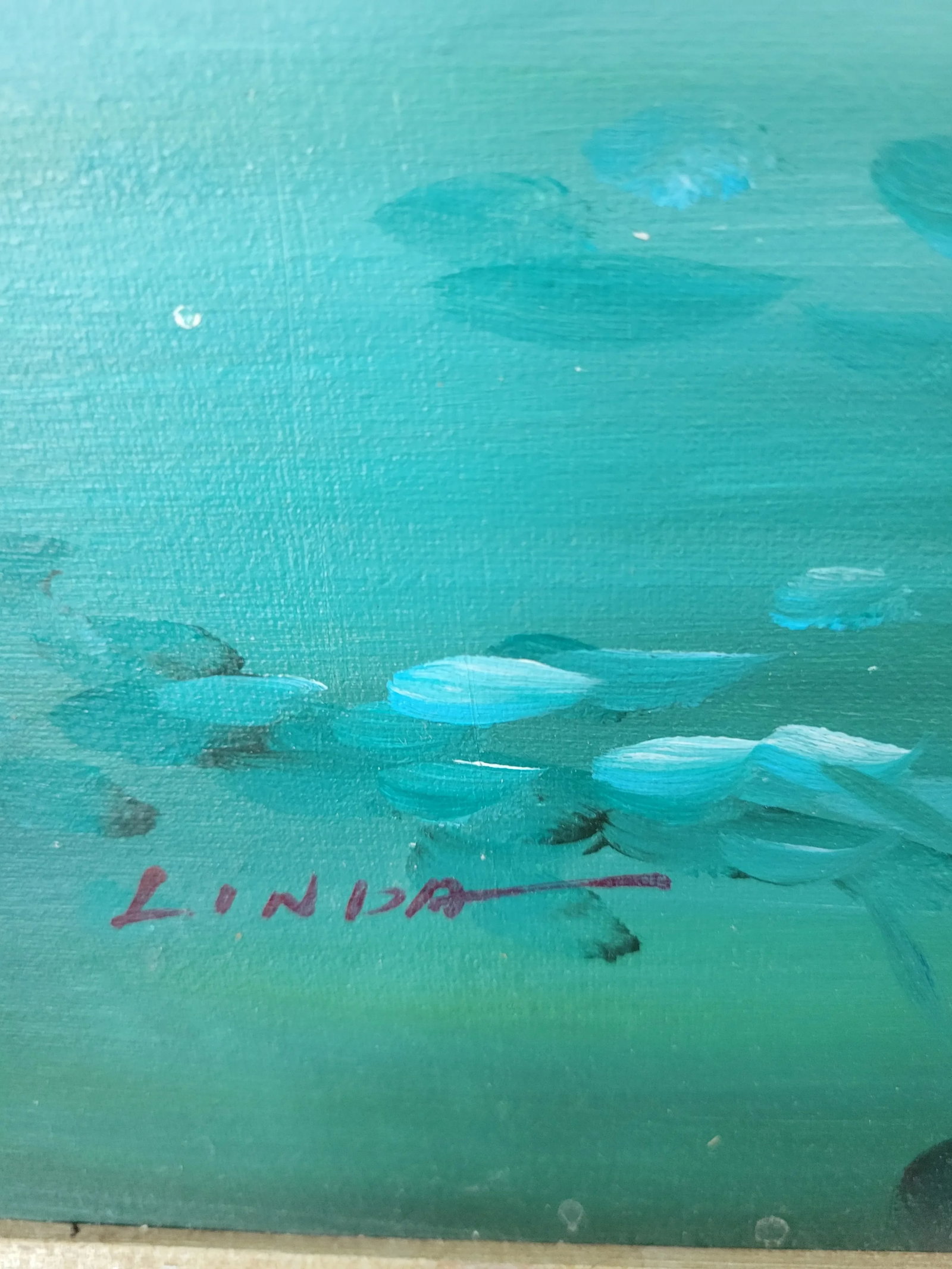 Mid 20th Century Vintage Cranes Painting Signed by Linda, Framed - 6