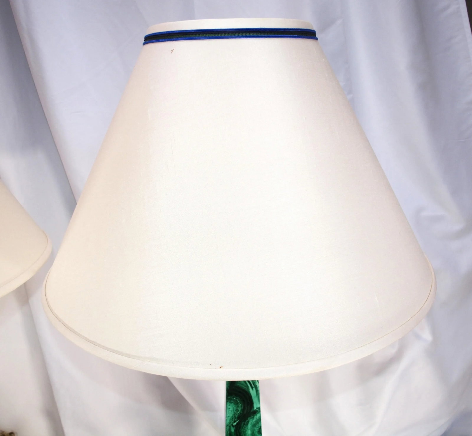 Pair Vintage Malachite Stone Lamps With Lapiz Lazuli Accents - 10