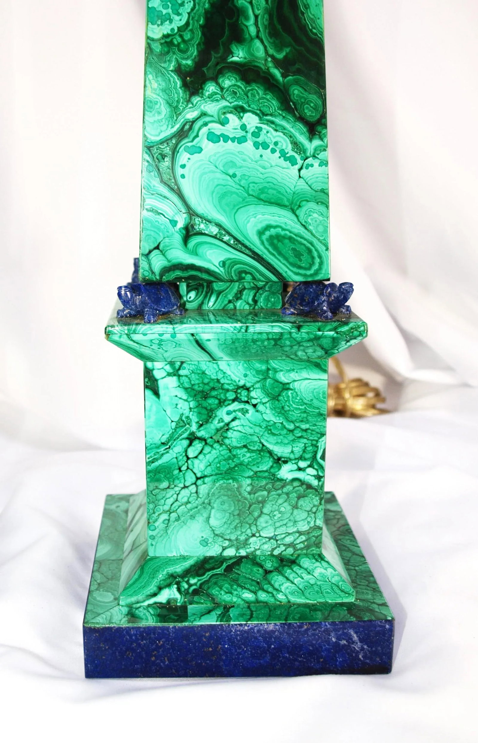 Pair Vintage Malachite Stone Lamps With Lapiz Lazuli Accents - 5