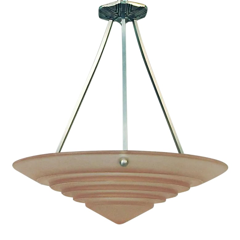 1930s Large French Modernist Peach Glass Lighting Bowl, Brushed Nickel Mountings: Talk about clean lines!! And who says "Size doesn't matter?!!" At 45 cm in diameter this beauty sails into the size lead. Most French lighting bowls are a mere 13 3/4 inches (35 cm) across. The next s