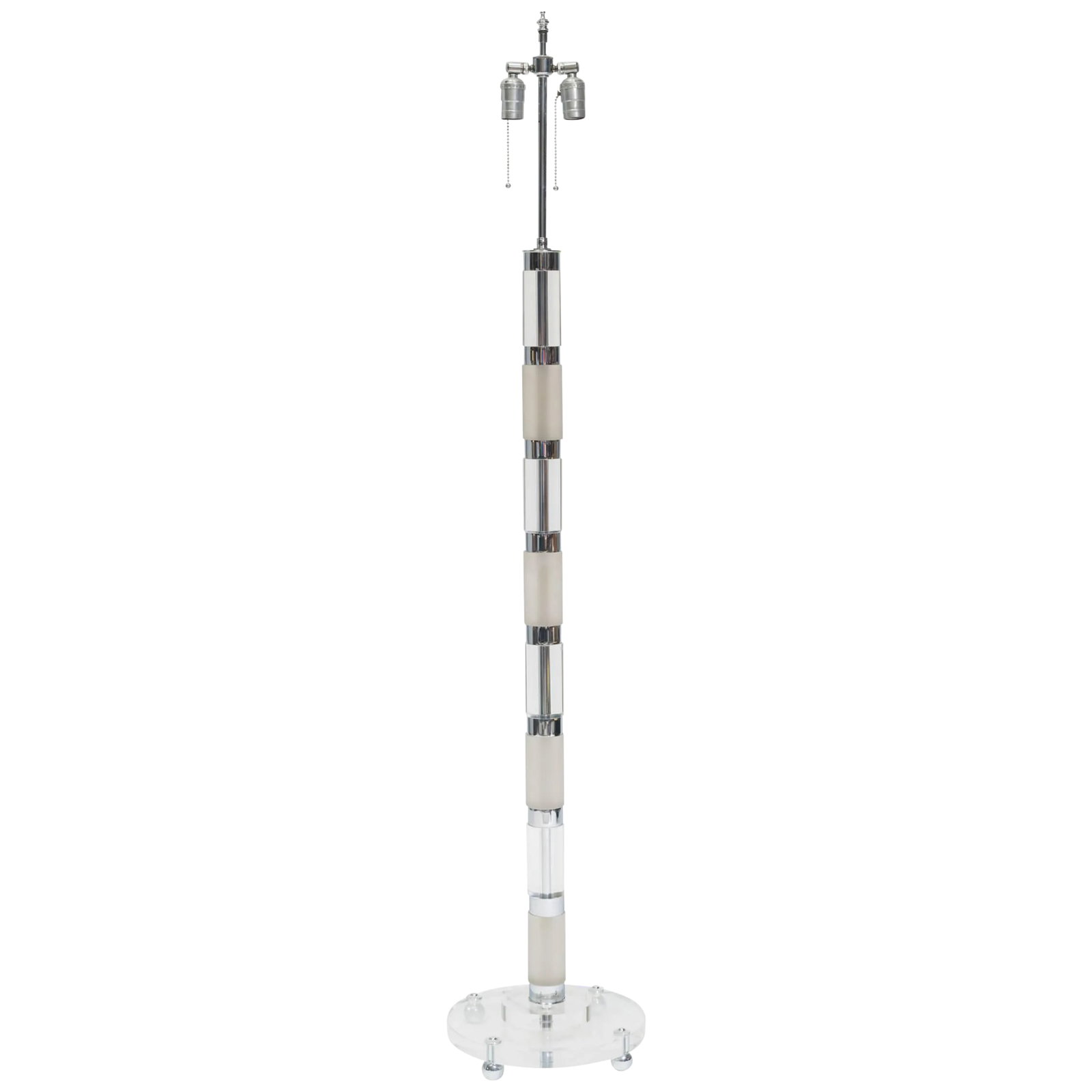 Chrome and Lucite Floor Lamp: Chrome and Lucite floor lamp. Condition: Alterations: Original Condition Unaltered Imperfections: Some Imperfections Condition Notes: Good Wear consistent with age and use. Materials &