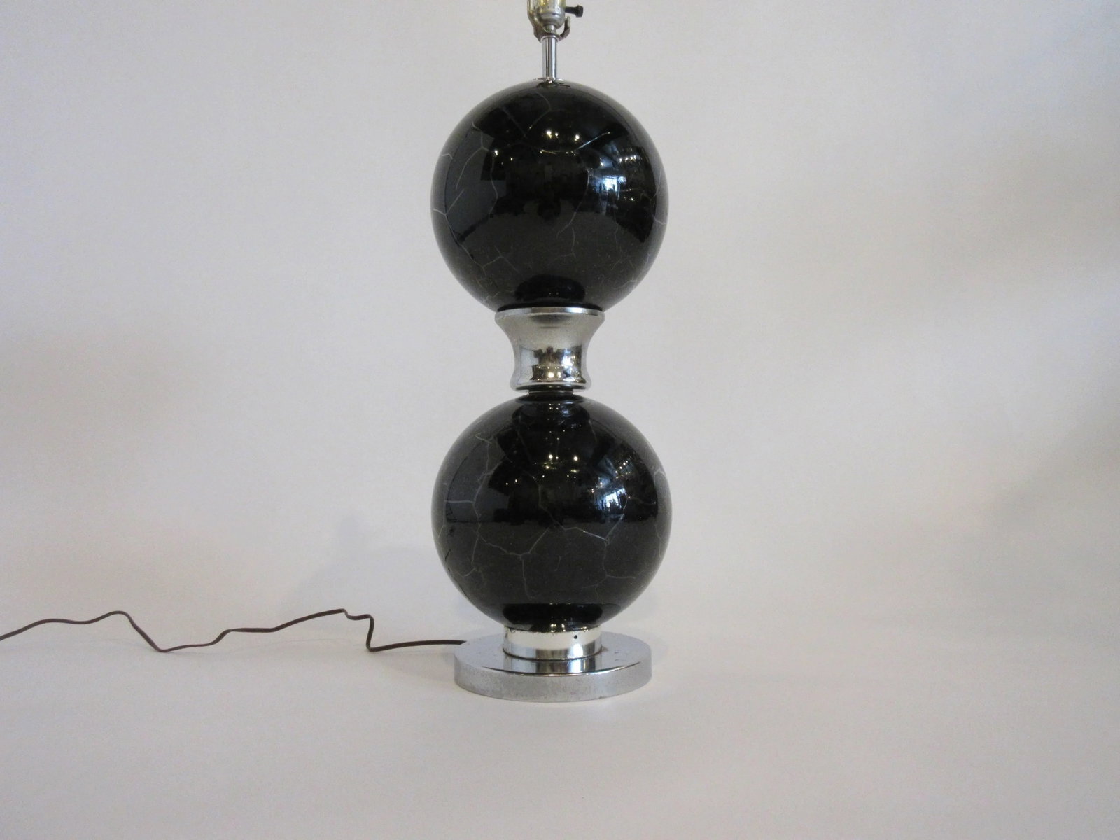 1970s Black and Chrome Crackled Glass Lamps - a Pair - 2