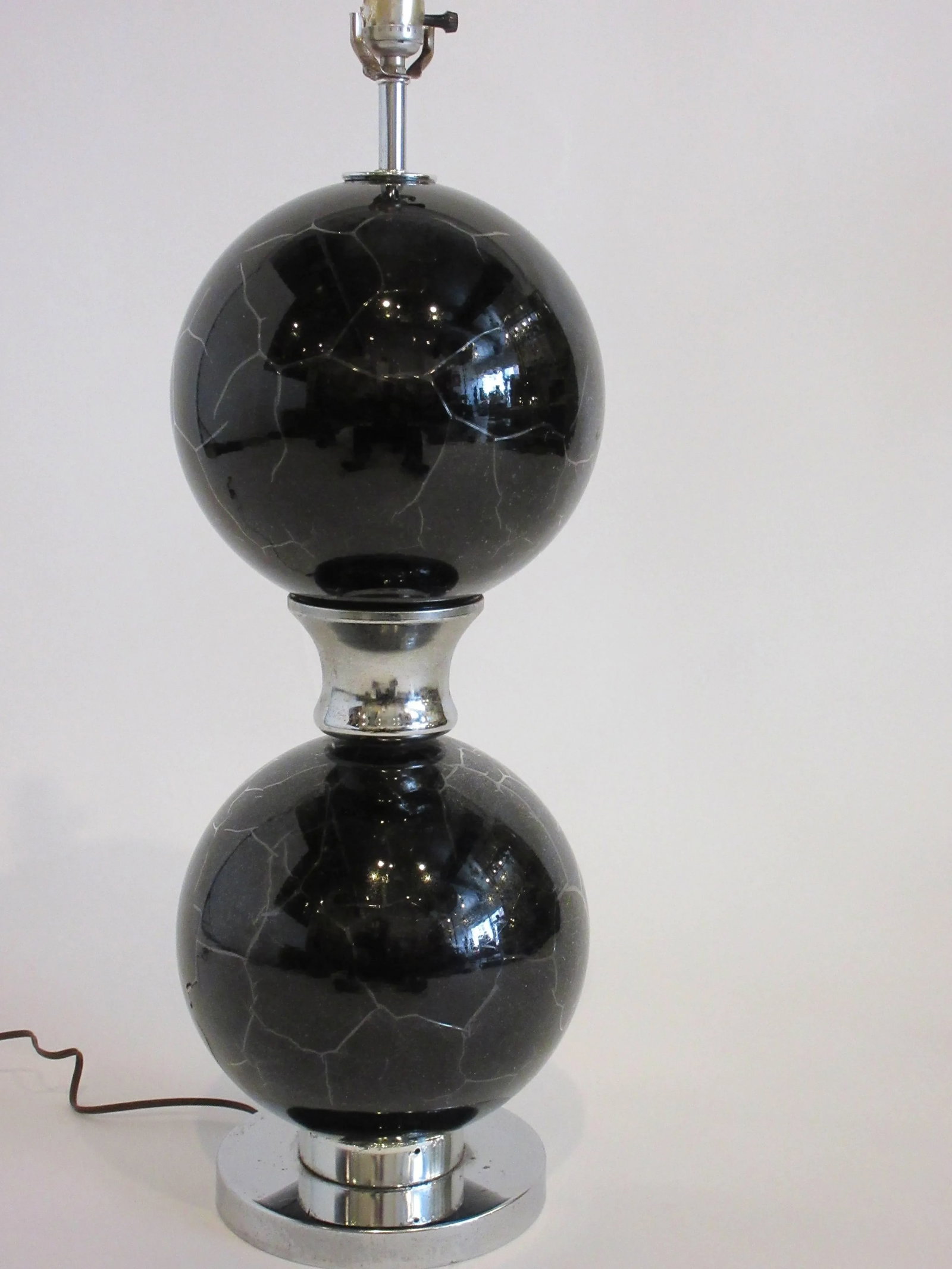 1970s Black and Chrome Crackled Glass Lamps - a Pair - 3