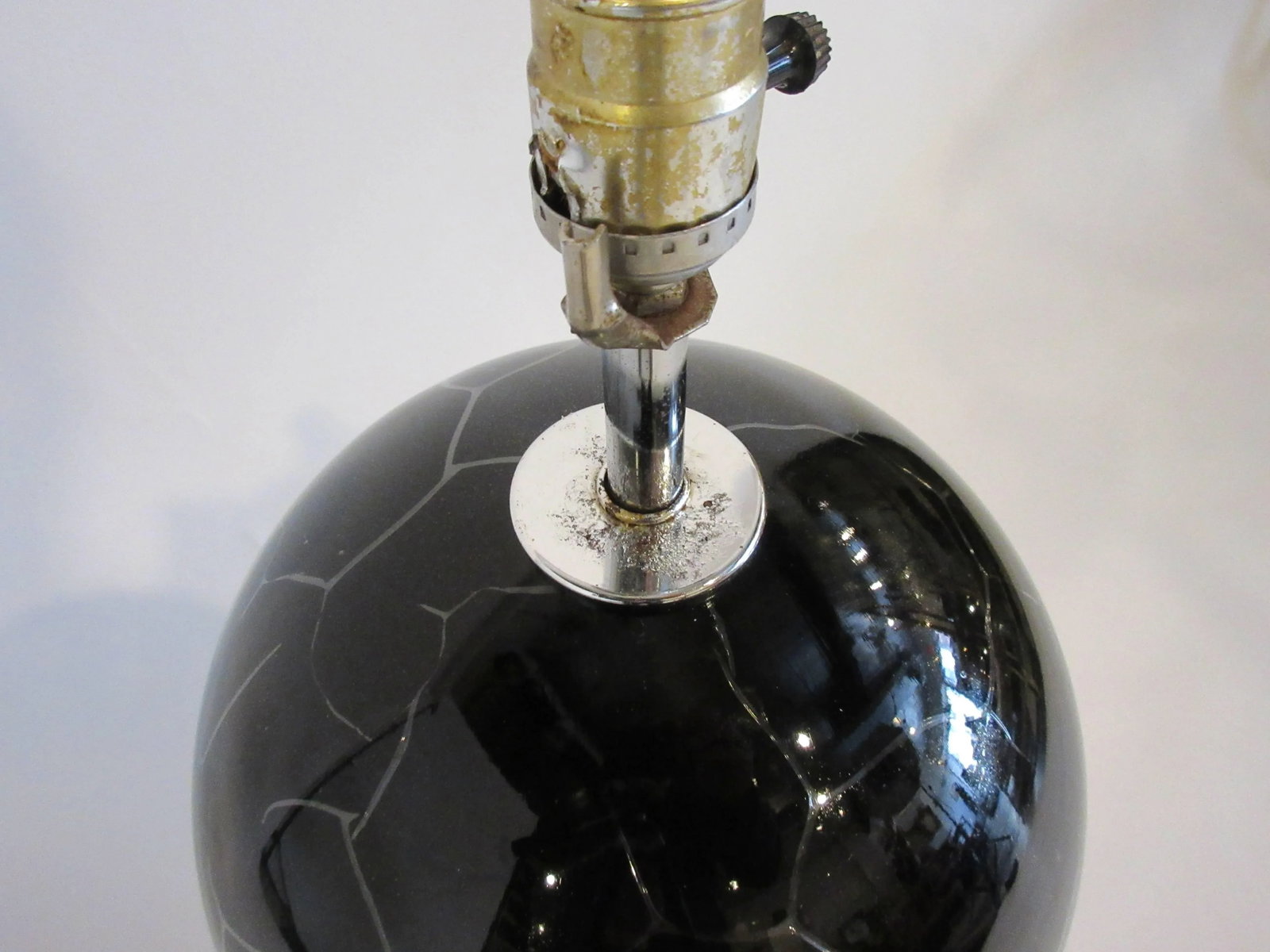 1970s Black and Chrome Crackled Glass Lamps - a Pair - 5