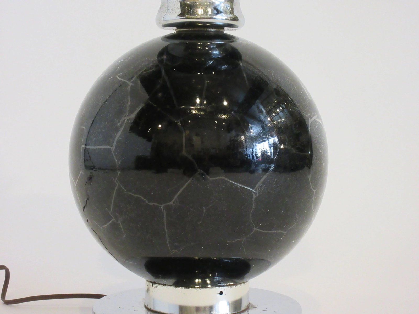 1970s Black and Chrome Crackled Glass Lamps - a Pair - 6