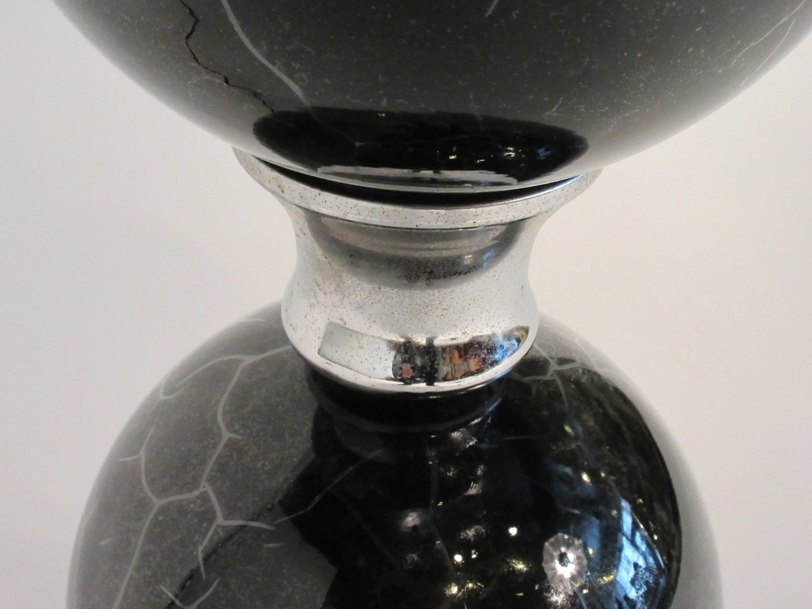 1970s Black and Chrome Crackled Glass Lamps - a Pair - 7