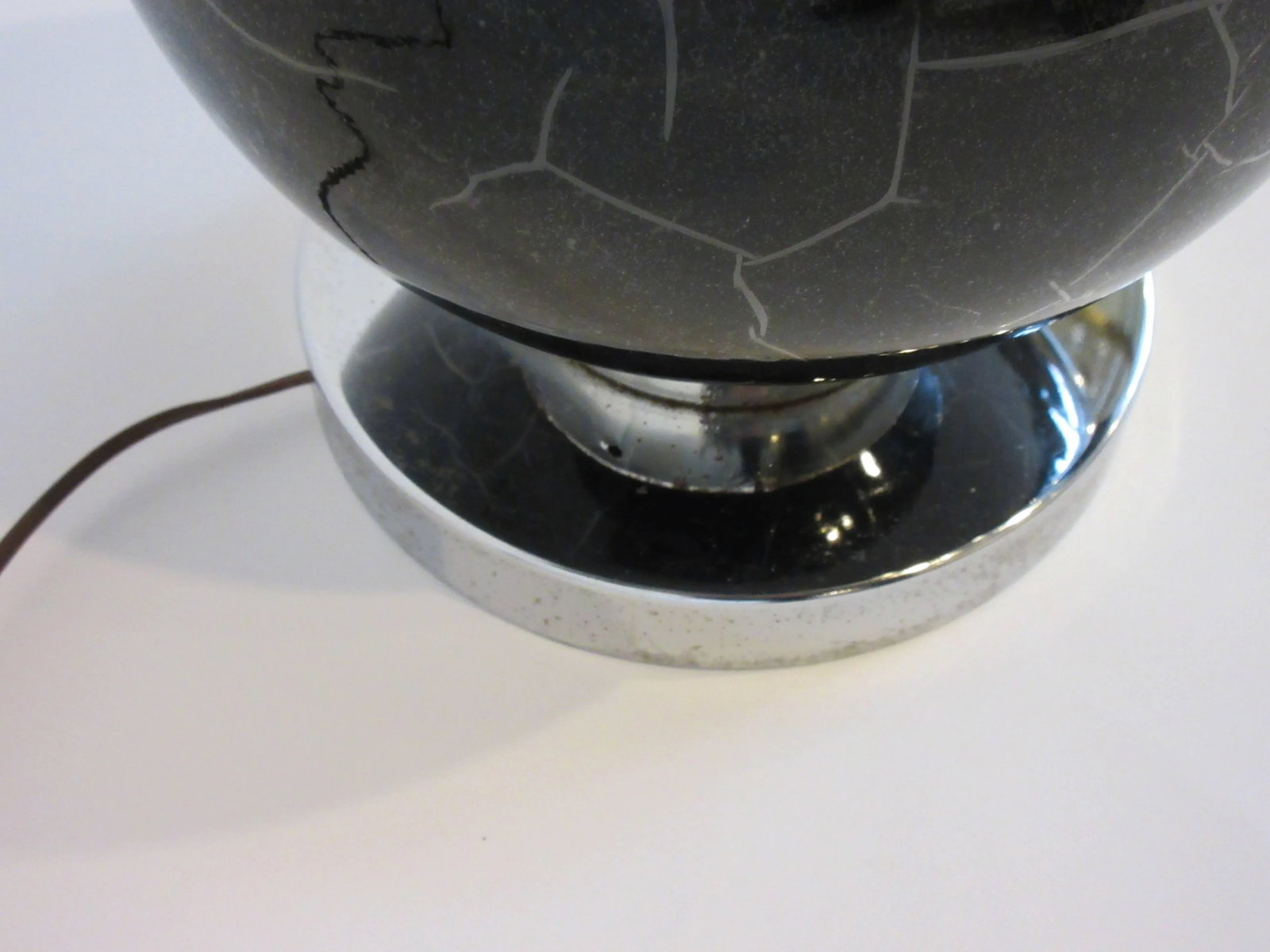 1970s Black and Chrome Crackled Glass Lamps - a Pair - 8