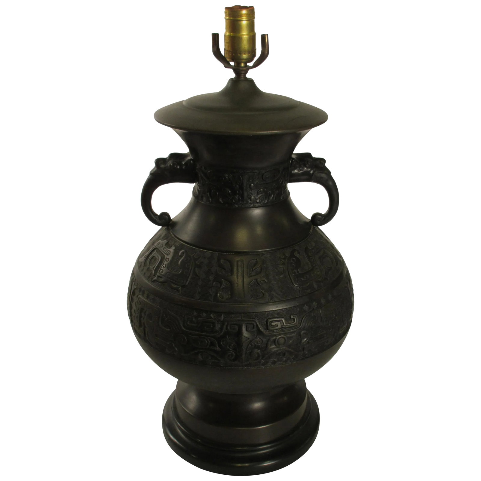 1920s Bronze Asian Table Lamp: 1920s bronze Asian table lamp. Condition: Alterations: Original Condition Unaltered Imperfections: Some Imperfections Condition Notes: Good Lamp needs retiring. Height is to top of socket. Wear consis