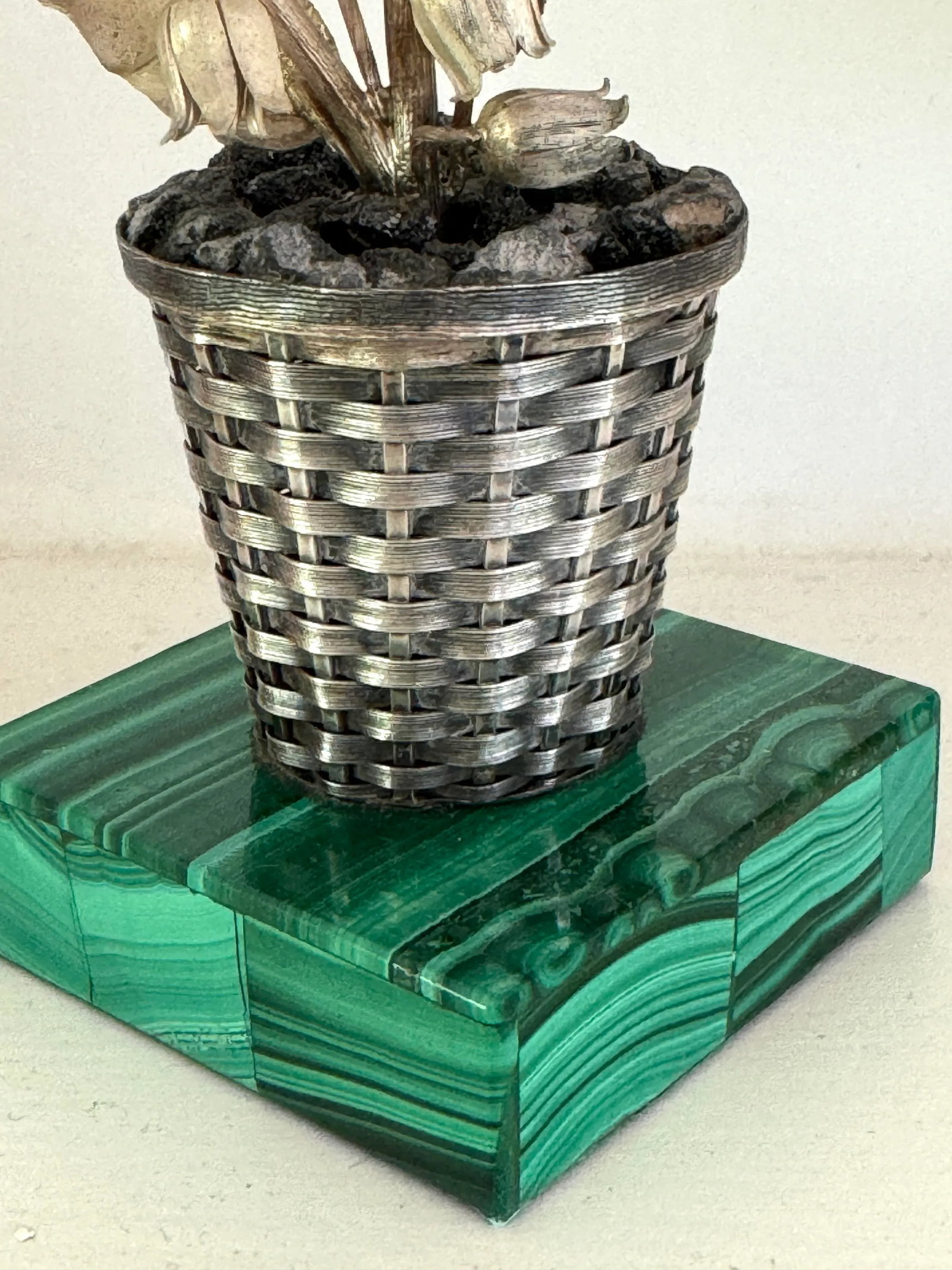 Janna Thomas for Tiffany & Co Sterling Potted Flower on Malachite Base - 3