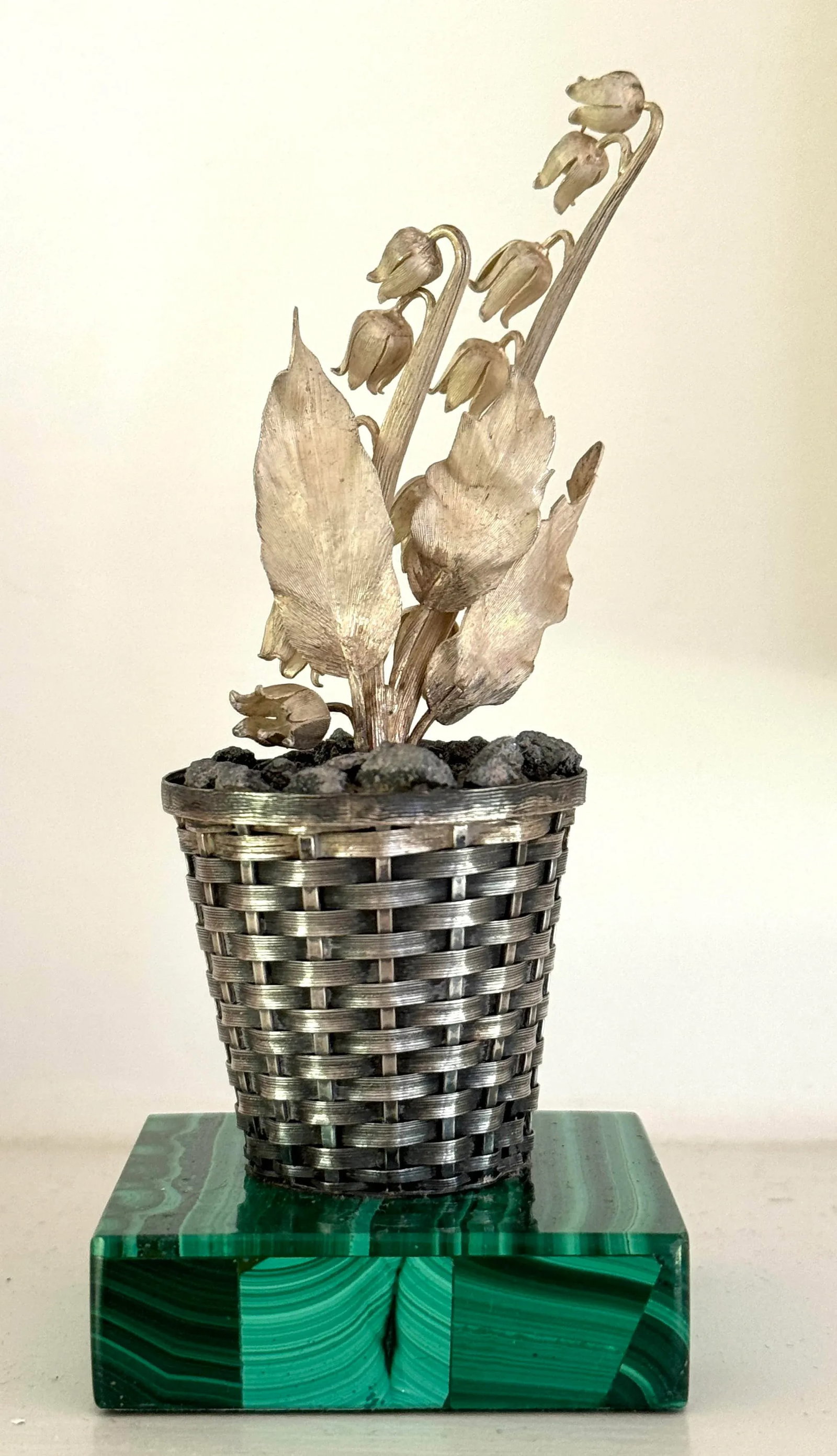 Janna Thomas for Tiffany & Co Sterling Potted Flower on Malachite Base - 9