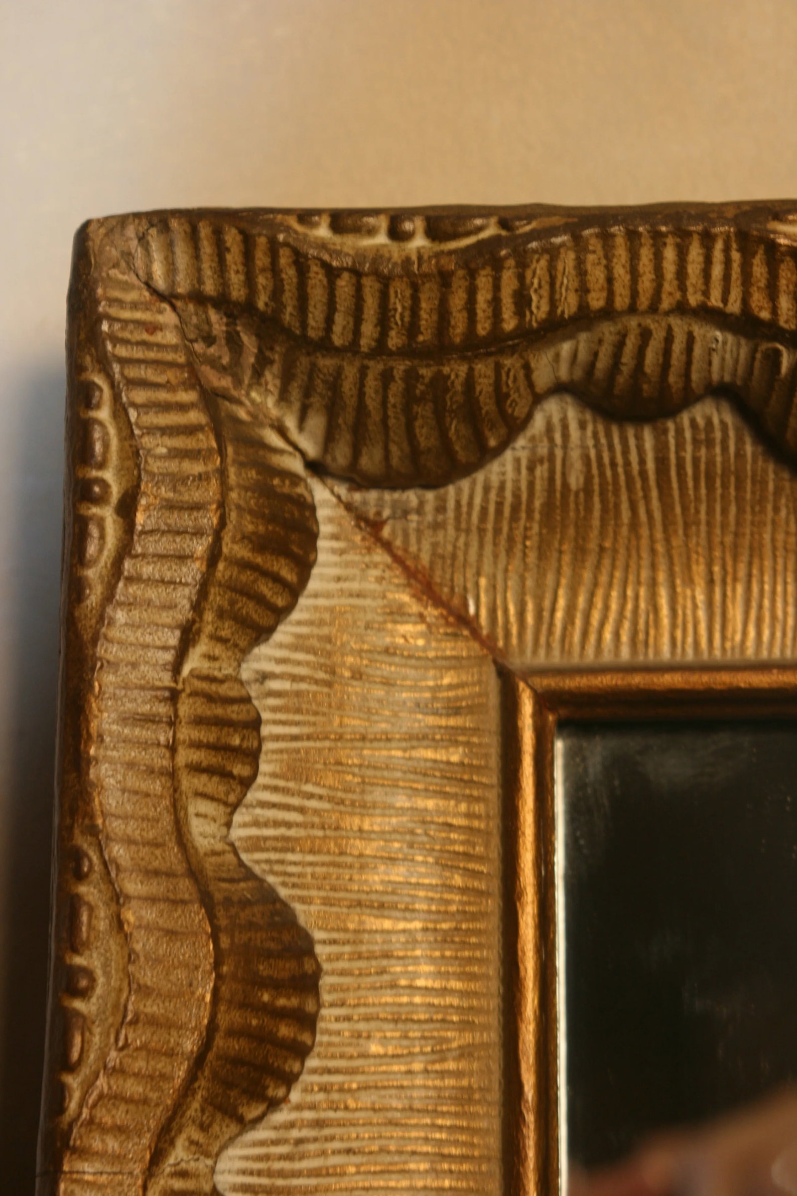 Vintage Wood Mirror With Wavy, Shell Like Design - 2