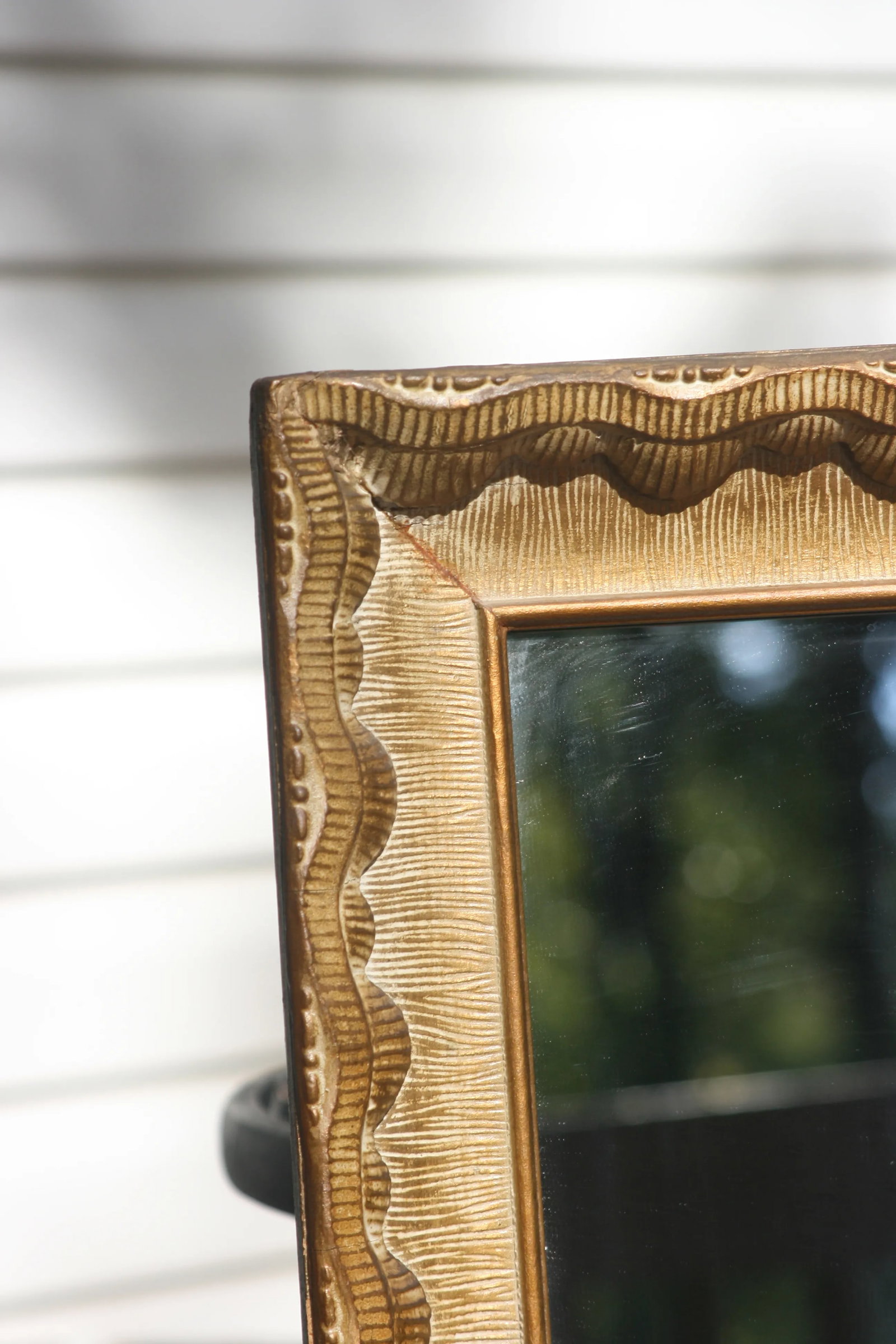 Vintage Wood Mirror With Wavy, Shell Like Design - 3
