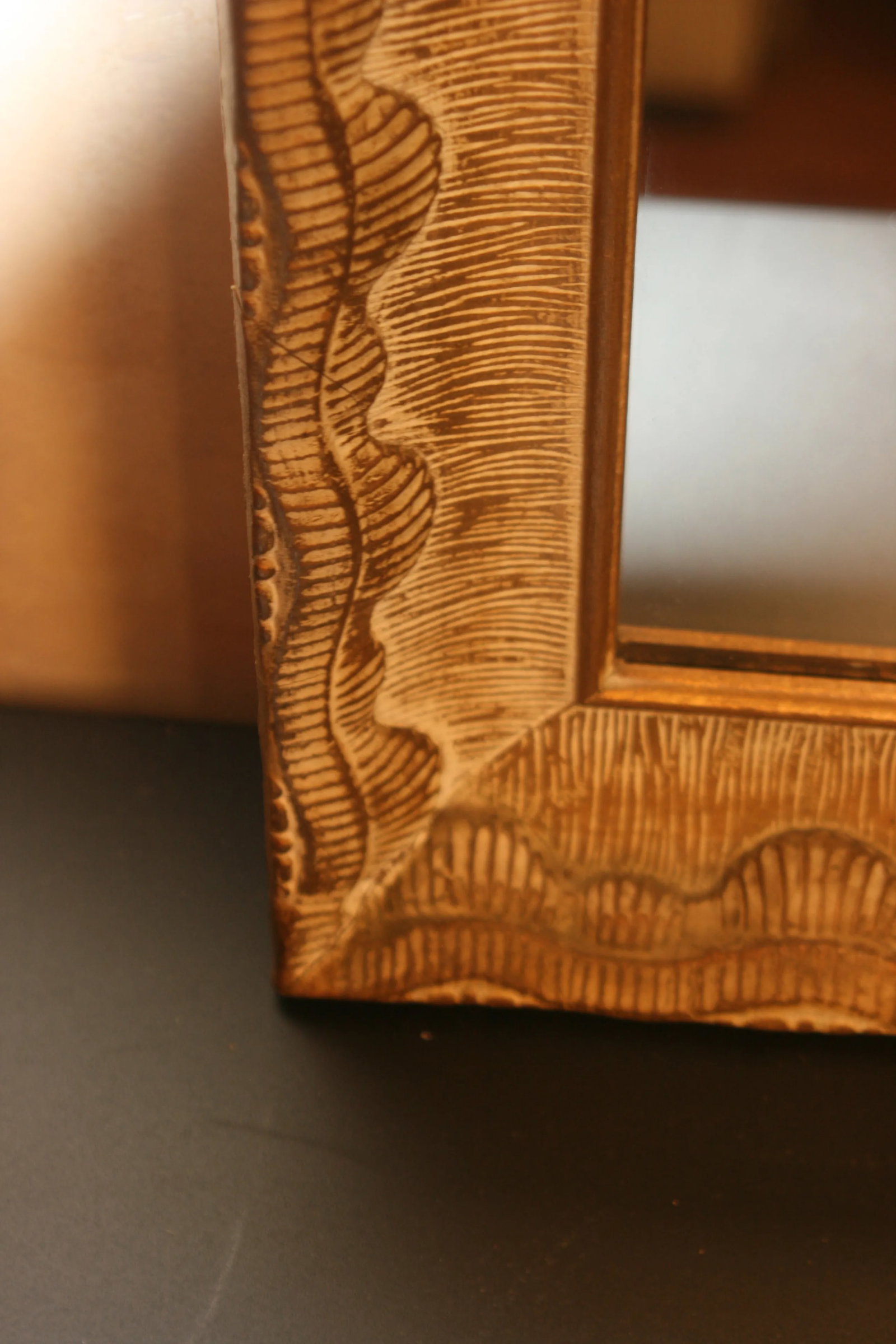 Vintage Wood Mirror With Wavy, Shell Like Design - 5