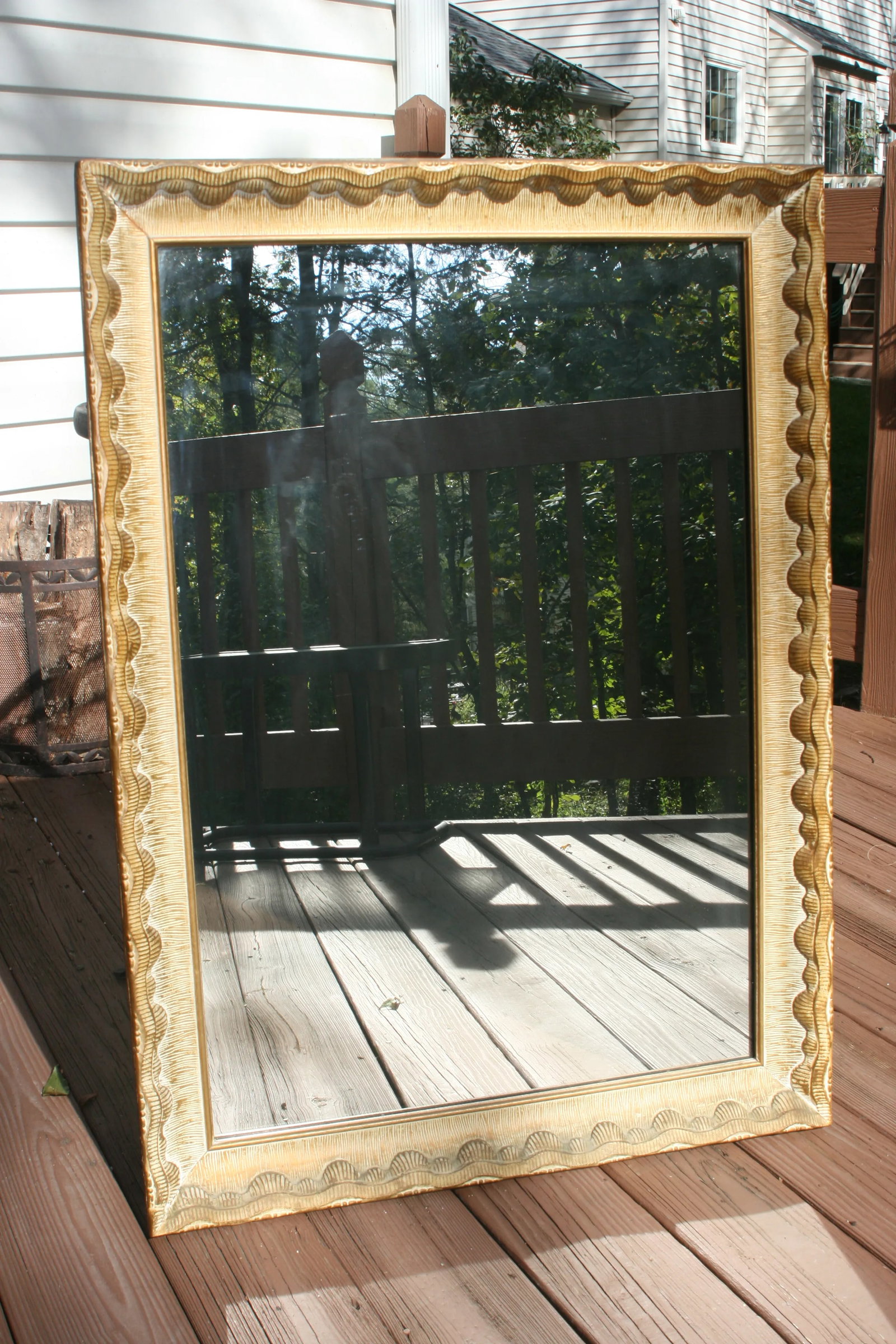 Vintage Wood Mirror With Wavy, Shell Like Design - 8