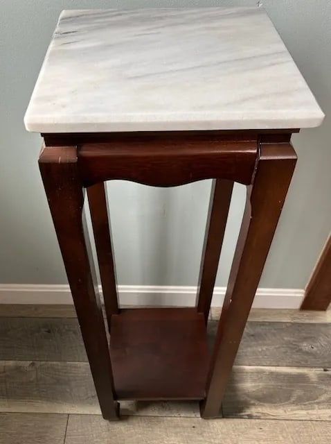 Pair of 1970s Classic Mahogany Square Asian Style Marble Stone Top Fern Stands - 10