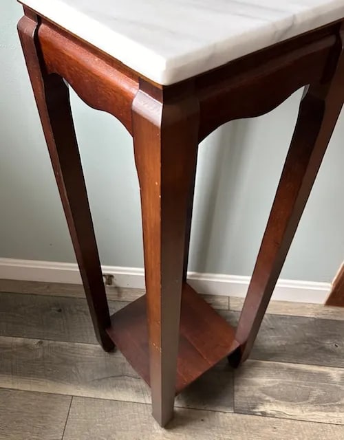 Pair of 1970s Classic Mahogany Square Asian Style Marble Stone Top Fern Stands - 12