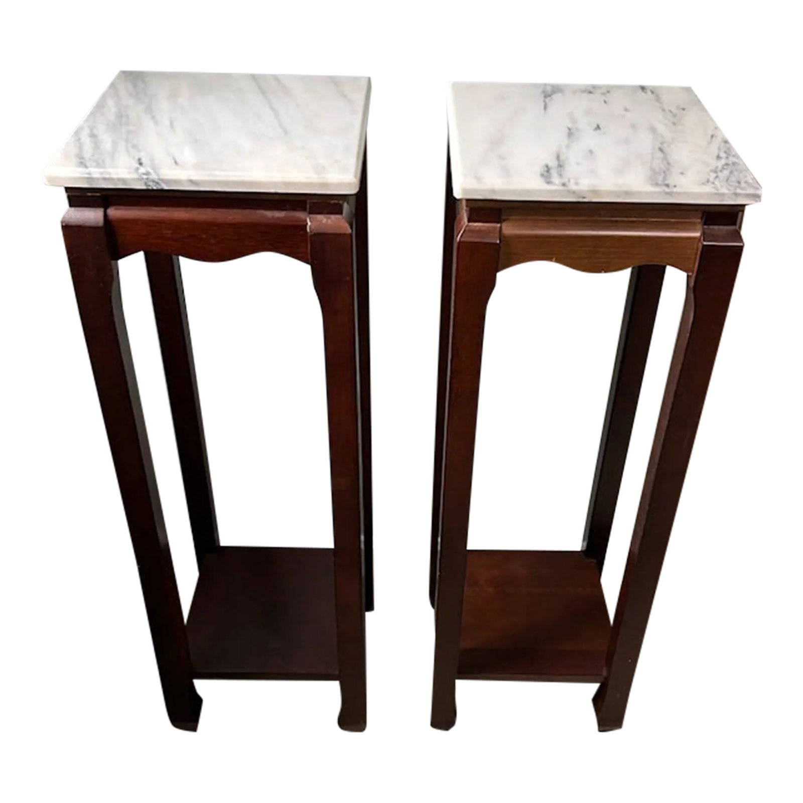 Pair of 1970s Classic Mahogany Square Asian Style Marble Stone Top Fern Stands (1 of 12)