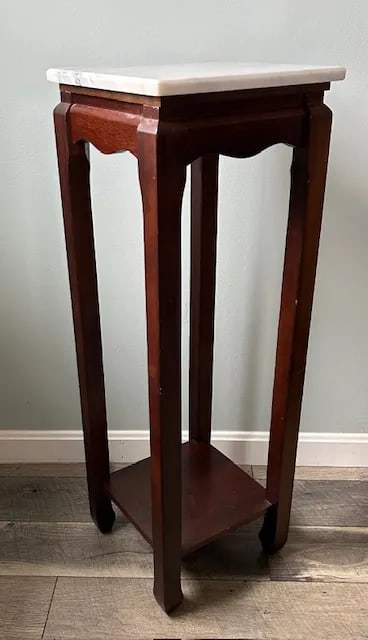 Pair of 1970s Classic Mahogany Square Asian Style Marble Stone Top Fern Stands - 4