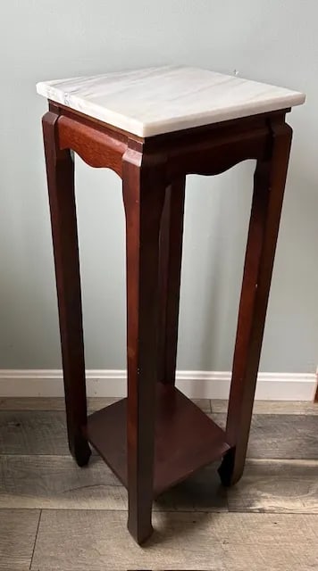 Pair of 1970s Classic Mahogany Square Asian Style Marble Stone Top Fern Stands - 6