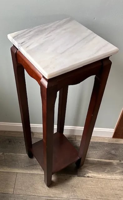 Pair of 1970s Classic Mahogany Square Asian Style Marble Stone Top Fern Stands - 8