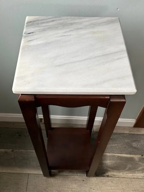 Pair of 1970s Classic Mahogany Square Asian Style Marble Stone Top Fern Stands - 9