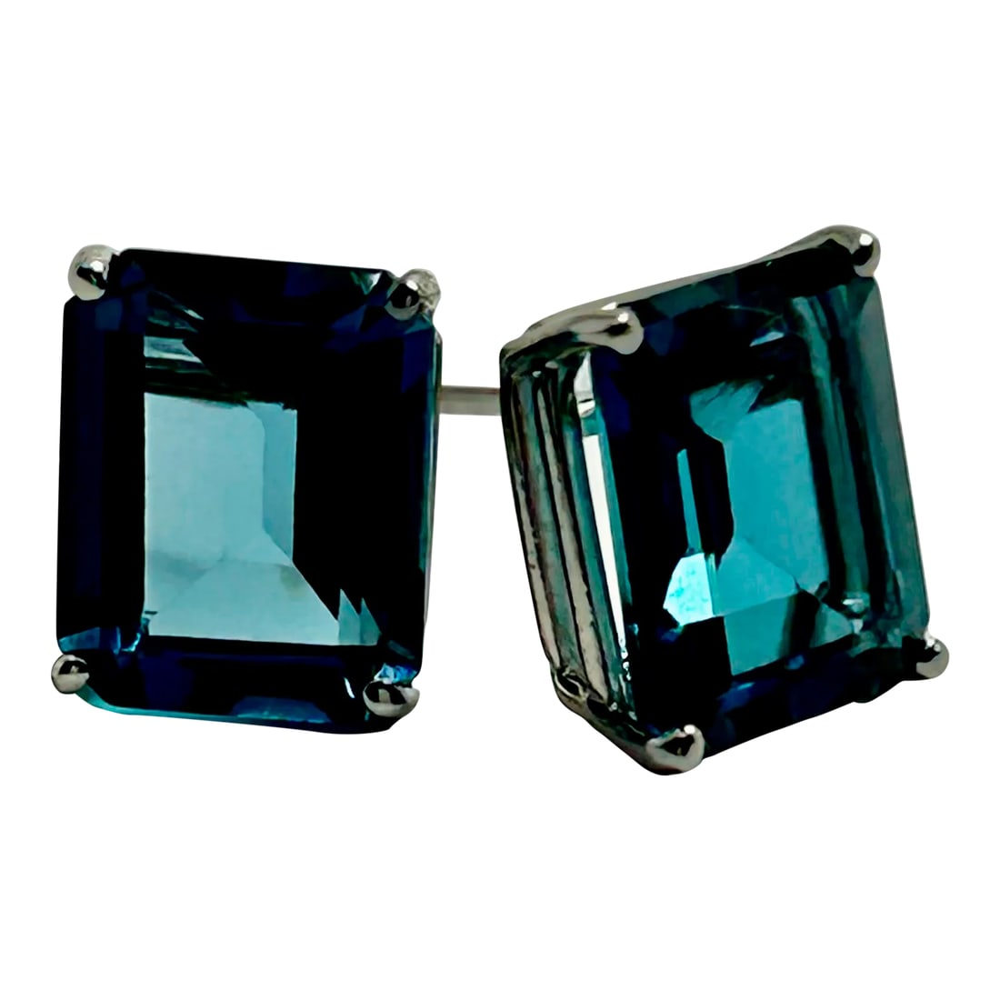 14k White Gold & Emerald Cut London Blue Topaz Earrings - 2 Pieces (1 of 7)