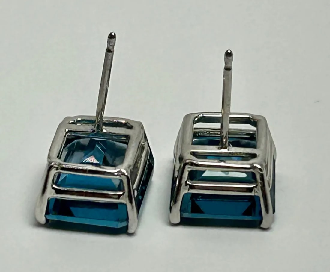 14k White Gold & Emerald Cut London Blue Topaz Earrings - 2 Pieces - 4
