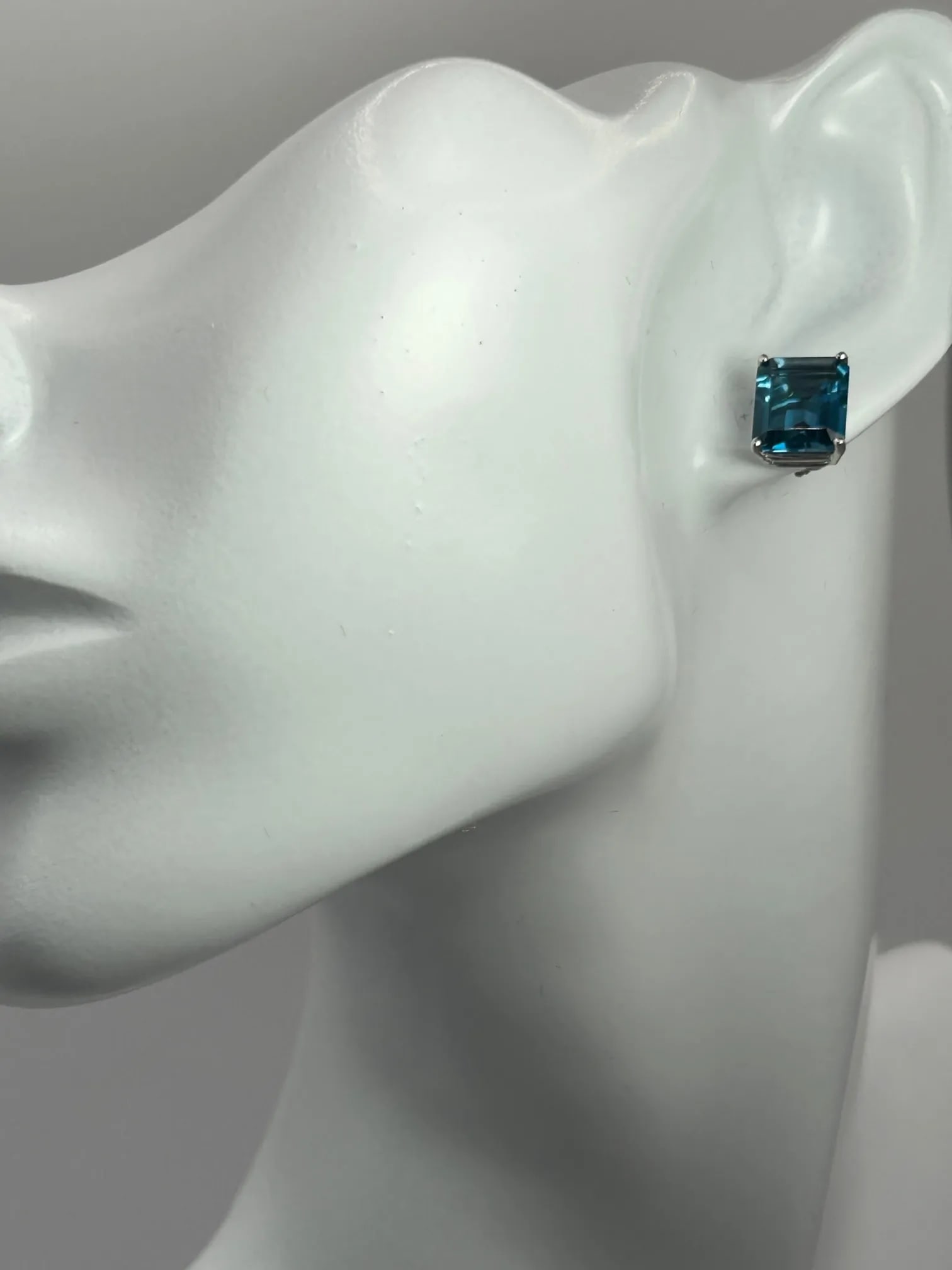 14k White Gold & Emerald Cut London Blue Topaz Earrings - 2 Pieces - 7