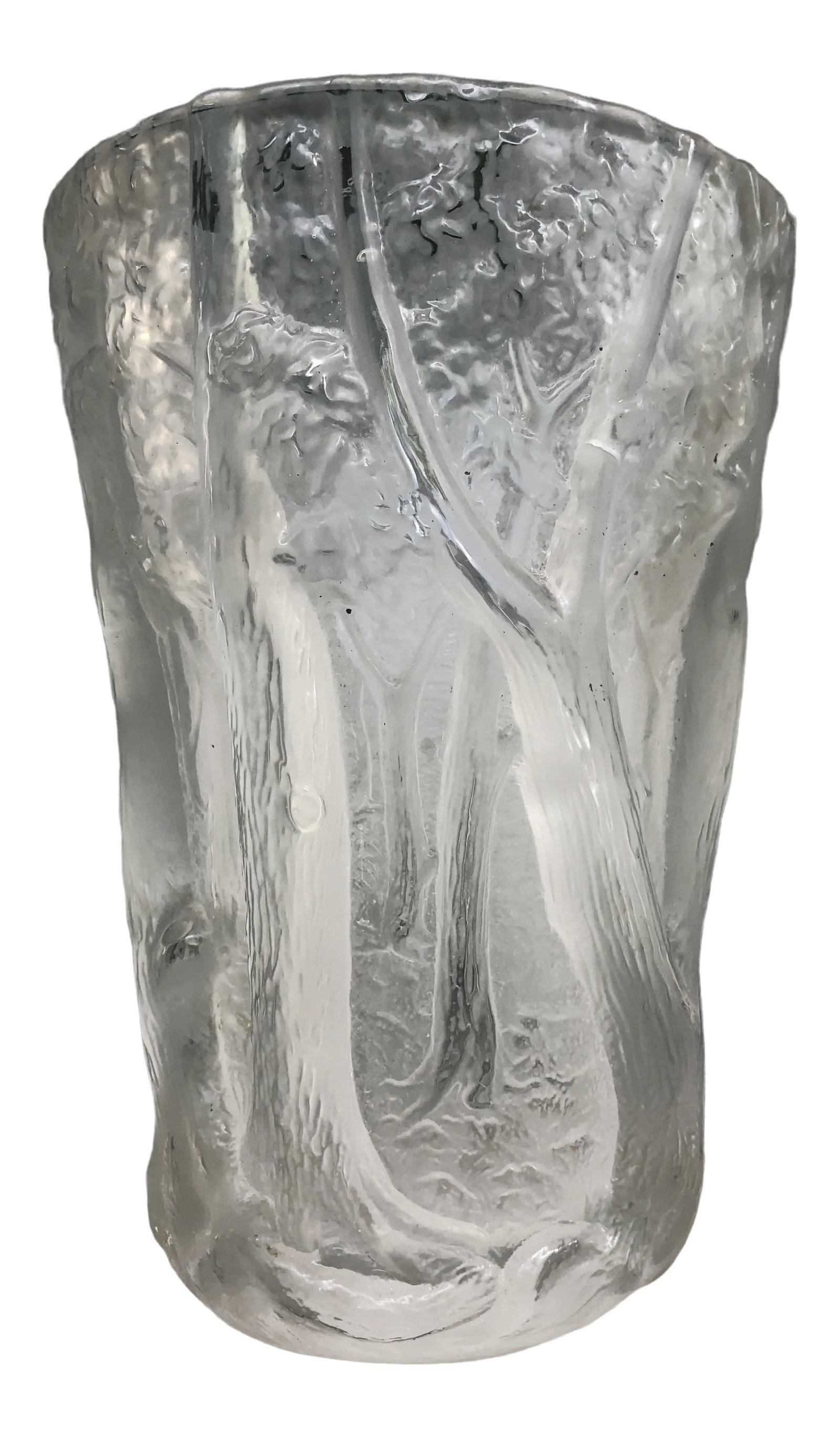 1950s Art Deco Style Moulded and Frosted Glass Vase With Forest Scene (1 of 7)