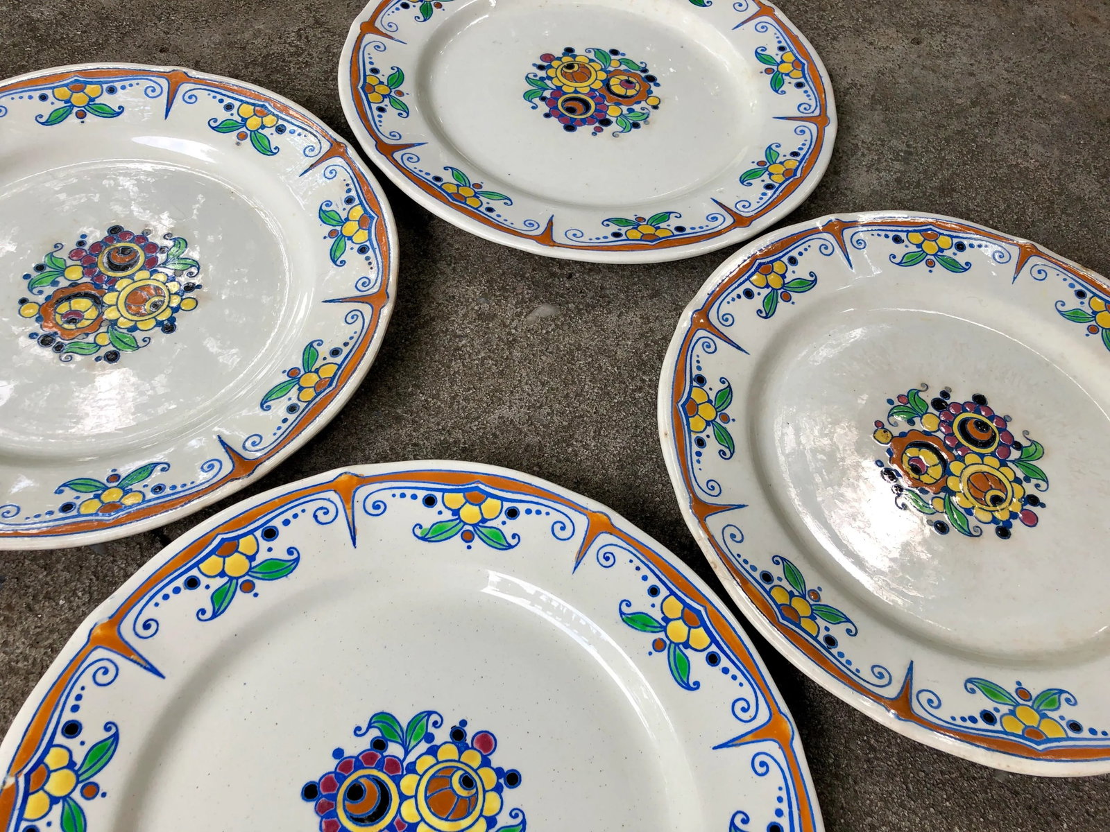 Keramis Boch Freres Belgium Art Deco Floral Painted Plates - Set of 4 - 11