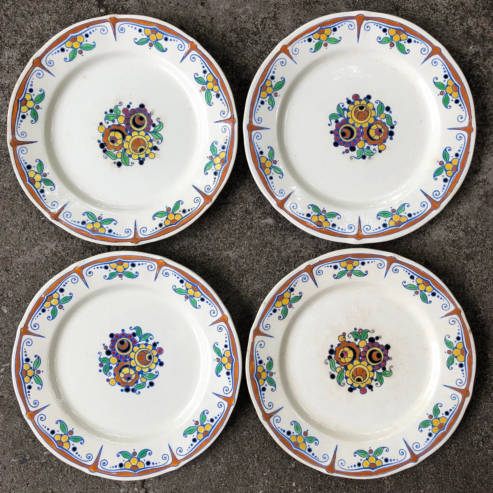 Keramis Boch Freres Belgium Art Deco Floral Painted Plates - Set of 4 - 12