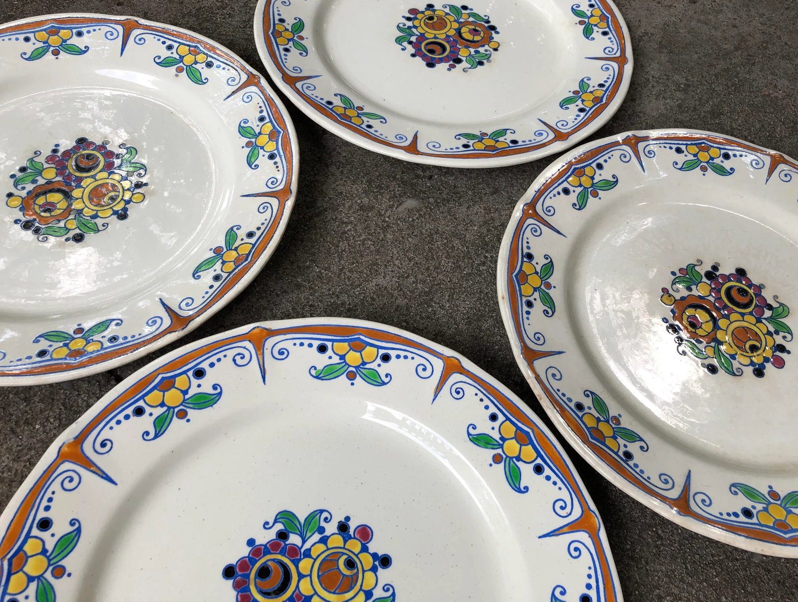 Keramis Boch Freres Belgium Art Deco Floral Painted Plates - Set of 4 - 2