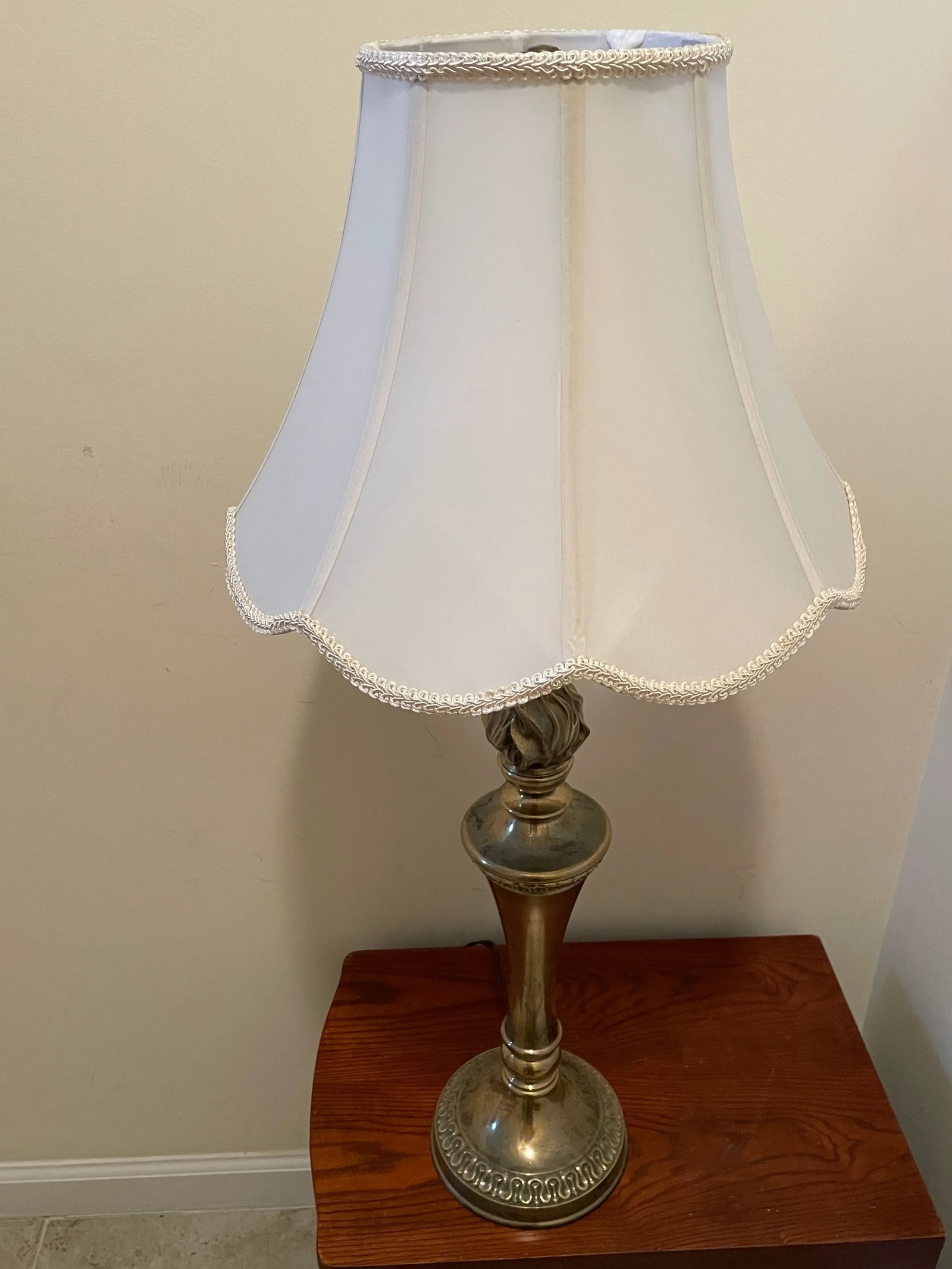 Ethan Allen Brass Candlestick Style Base Accent Table Lamp With Shade - 2