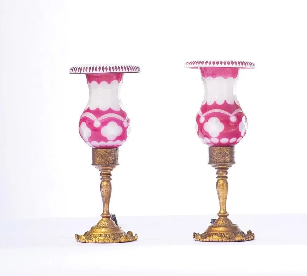 20th C. French Ruby and Opaline Bronze Lamps - 5