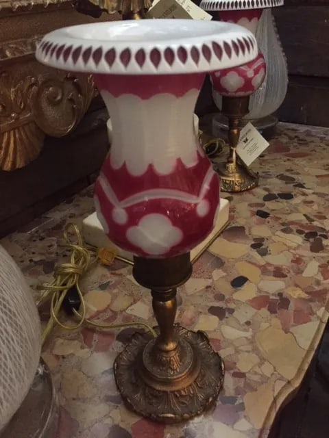 20th C. French Ruby and Opaline Bronze Lamps - 8