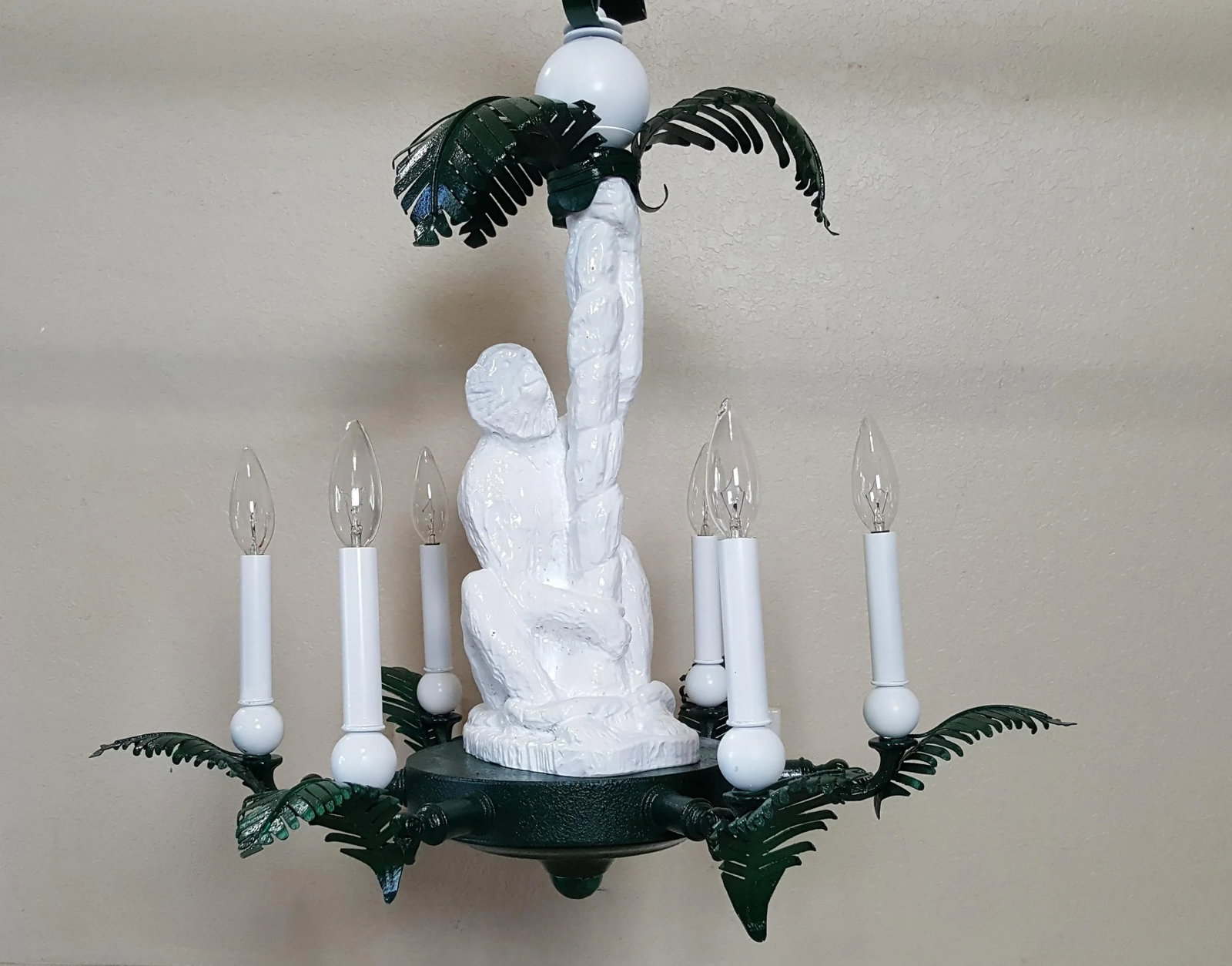 Monkey and Brass Palm Frond Leaf Tree Six-Light Chandelier - 11