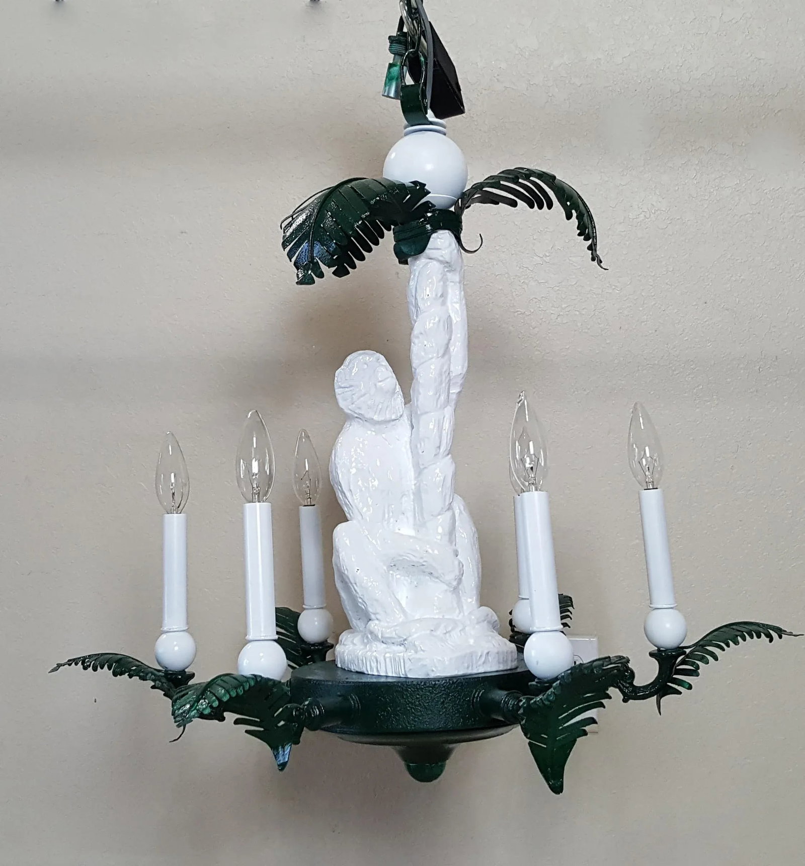 Monkey and Brass Palm Frond Leaf Tree Six-Light Chandelier - 2
