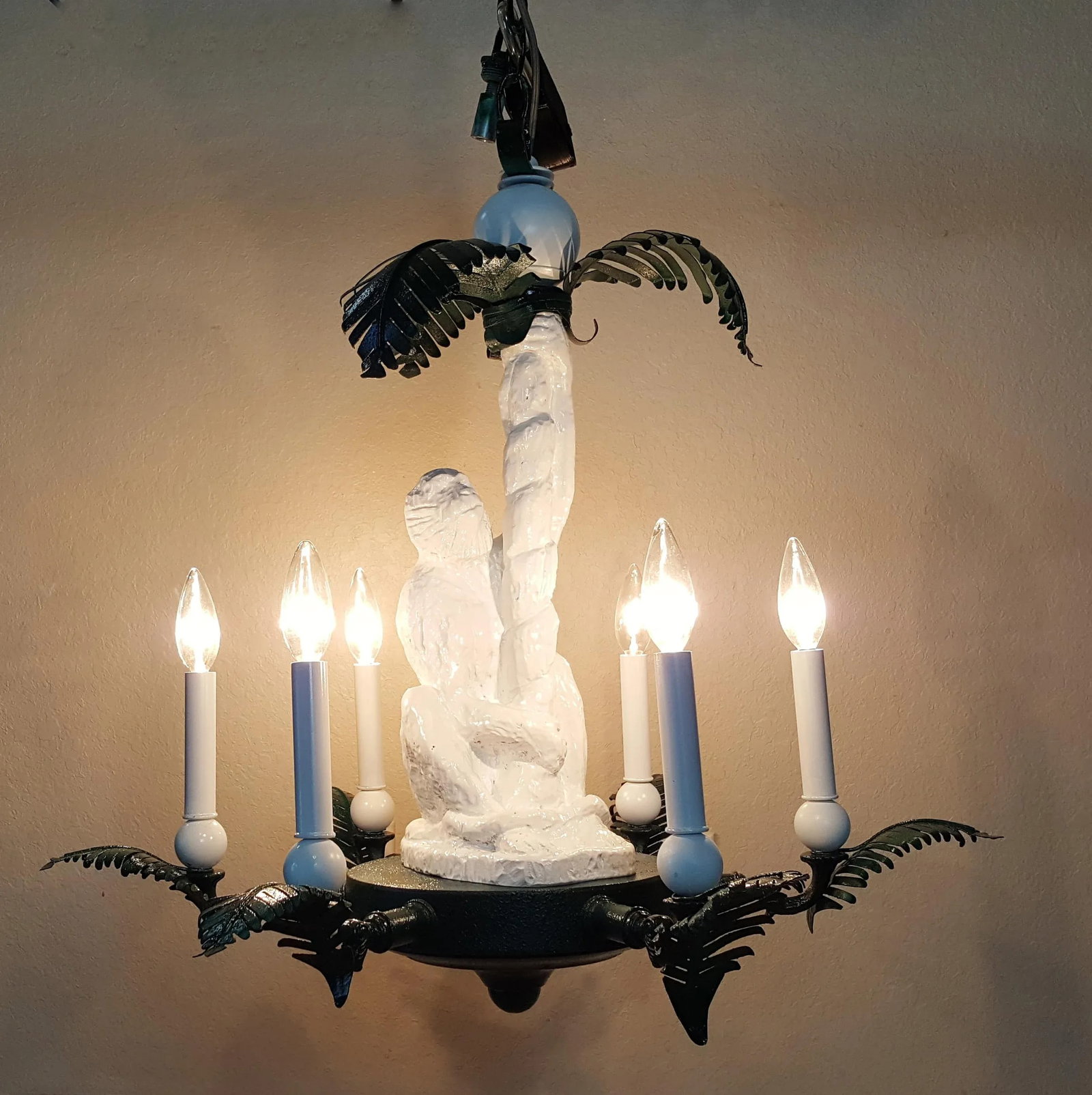 Monkey and Brass Palm Frond Leaf Tree Six-Light Chandelier - 3