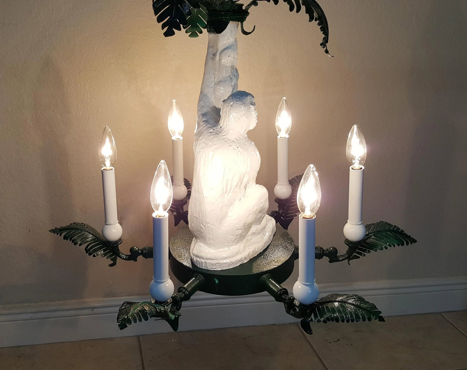 Monkey and Brass Palm Frond Leaf Tree Six-Light Chandelier - 4