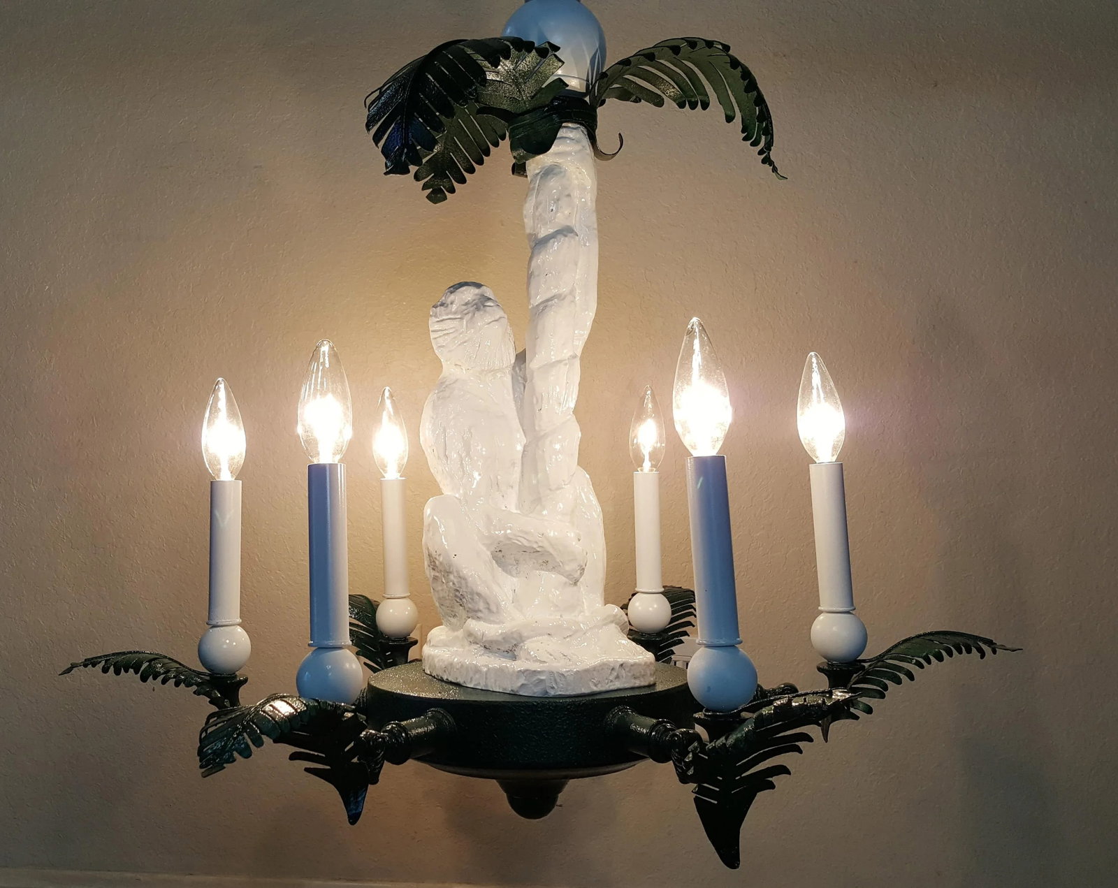Monkey and Brass Palm Frond Leaf Tree Six-Light Chandelier - 6